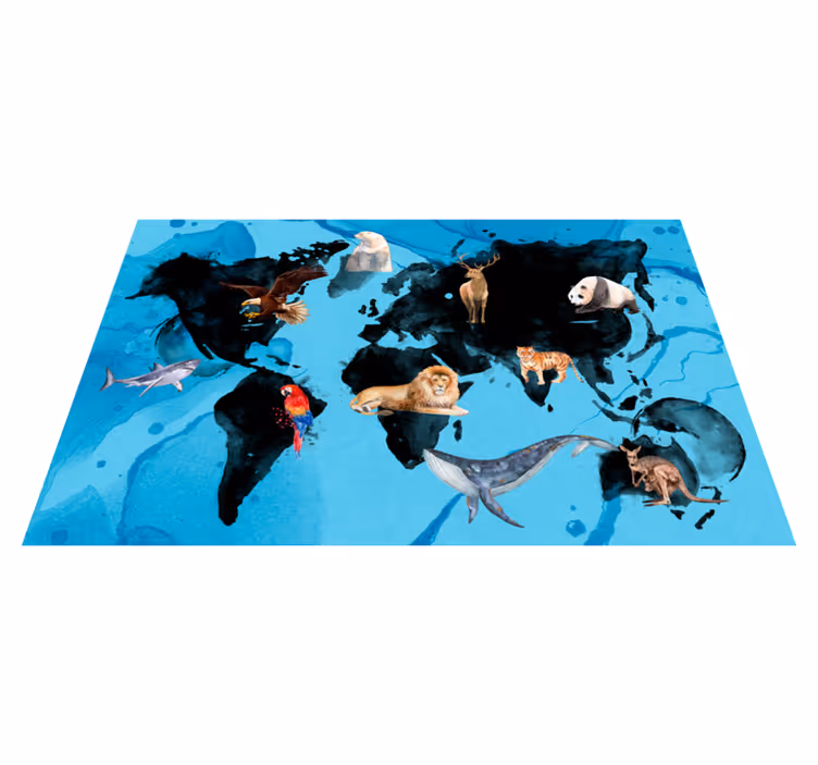 Vinylteppich kindlich blaue und schwarze tierwelt - TenStickers