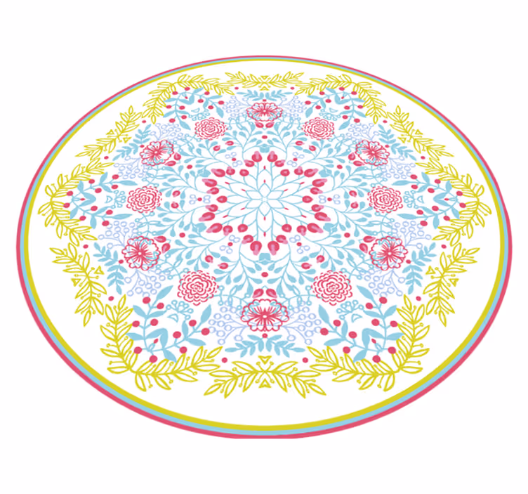 Vinyl Teppich Mandala botanisches blaues und rosa motiv - TenStickers