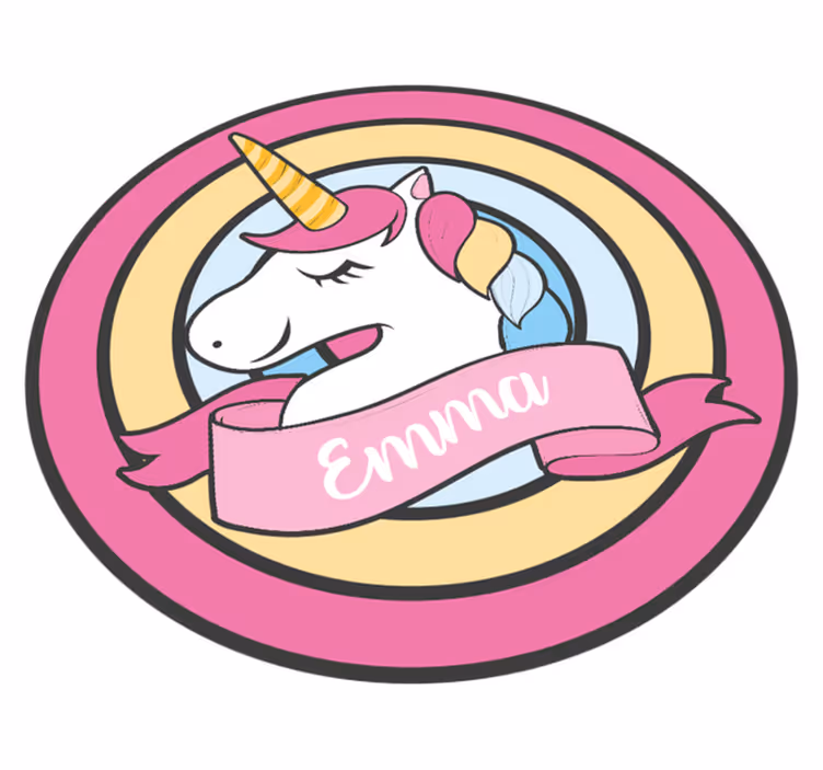 Vinylteppich kindlich einhornname im abzeichen - TenStickers