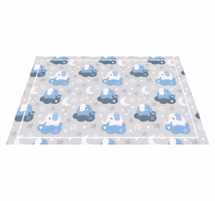 Vinyl Teppich Kinder blaue nordische elefanten - TenStickers