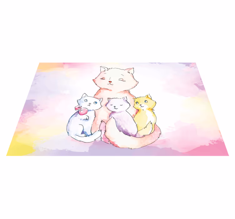 Vinyl Teppich Baby süße katzenfamilie - TenStickers