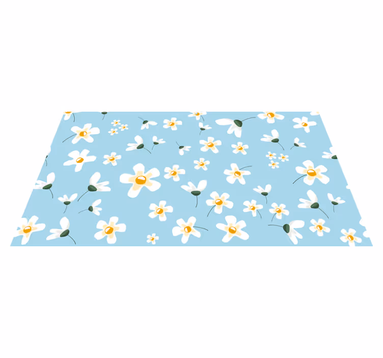 Vinylteppich Blumen Blauer Hintergrund mit gänseblümchen - TenStickers