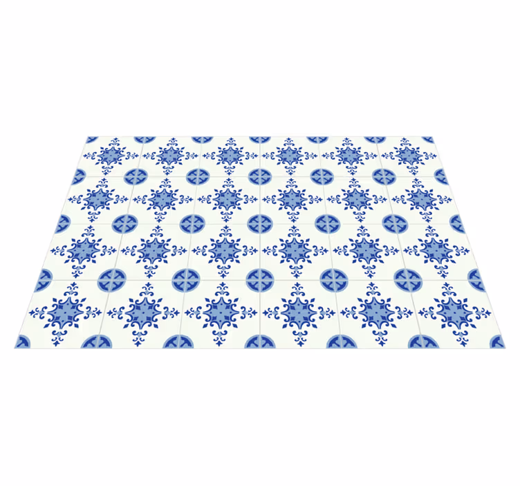 Vinyl Teppich Fliesenoptik azurblaues blütenarrangement - TenStickers