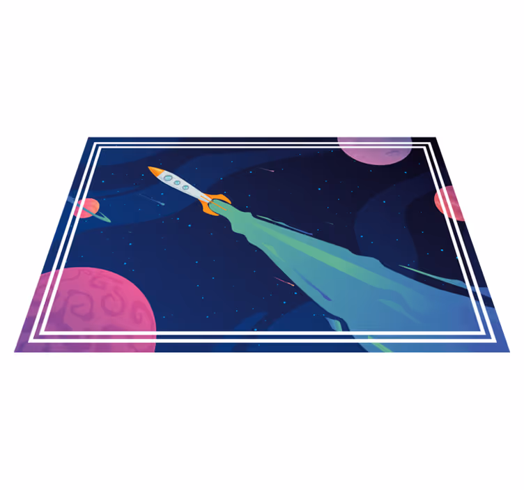 Vinylteppich Sterne Cartoon-raum mit rakete - TenStickers