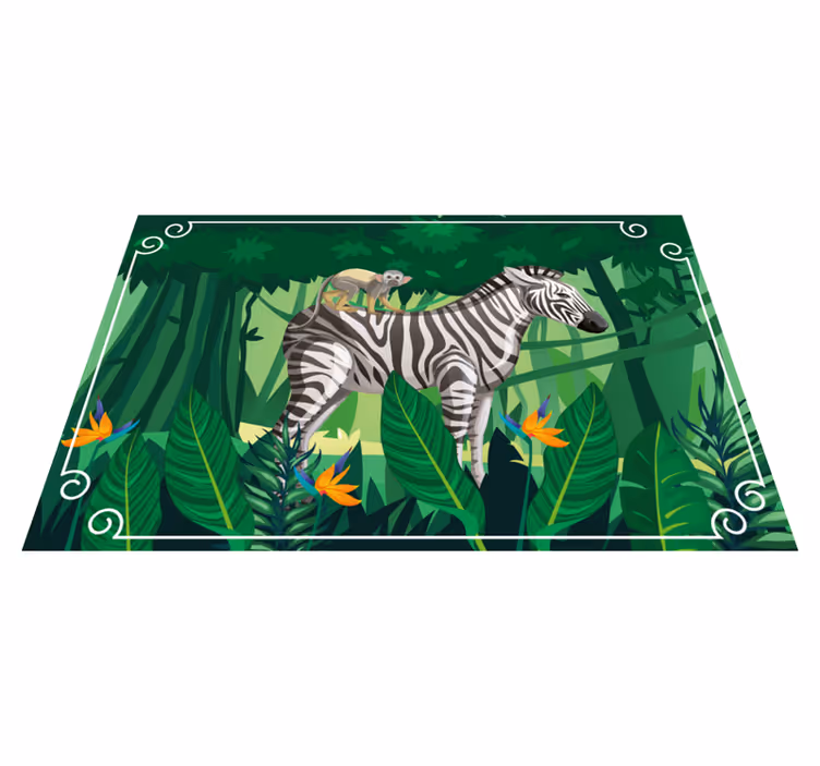 Vinyl Teppich Tiere zebra und affe - TenStickers