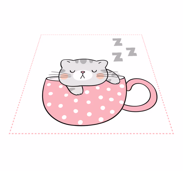 Vinylteppich Tiere Süße katze schläft auf tasse kaffee cartoon - TenStickers