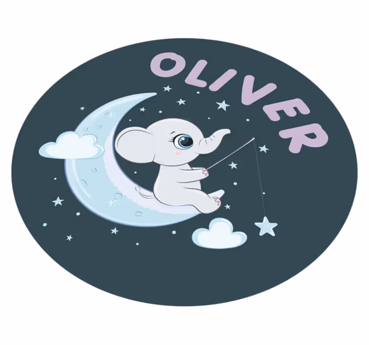 Vinyl Teppich Baby elefant auf dem mond mit namen - TenStickers