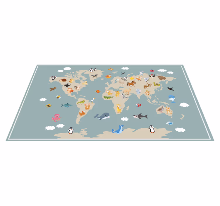 Vinyl Teppich Weltkarte buntes tier - TenStickers