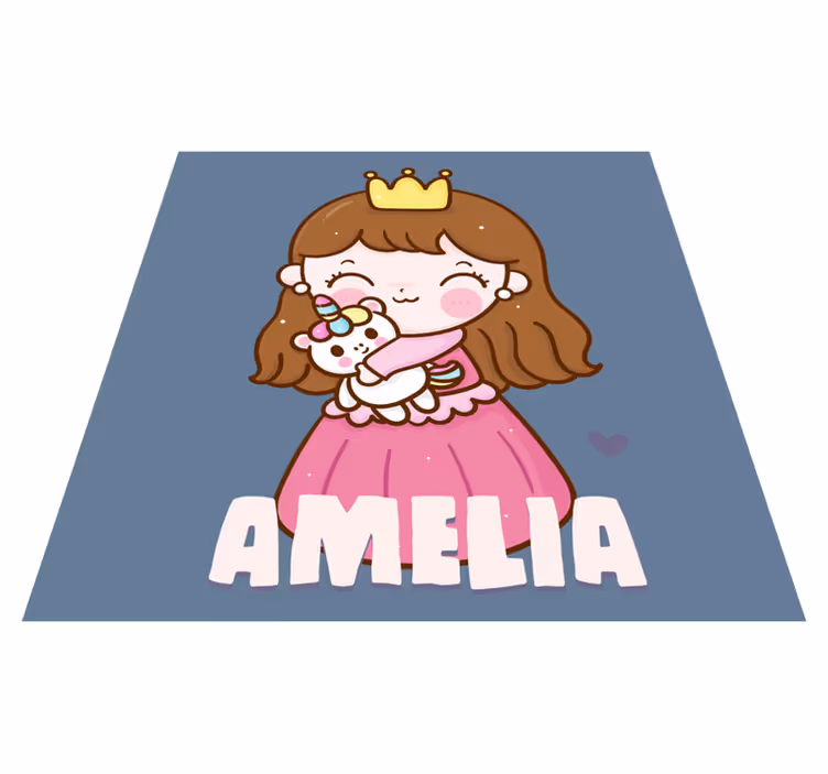 Vinylteppich kindlich prinzessin umarmt einhorn mit namen - TenStickers