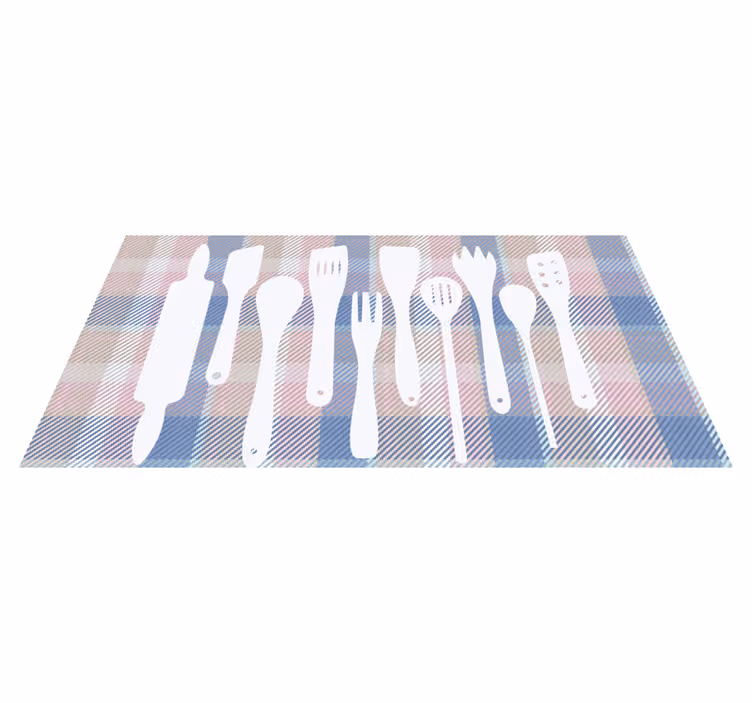 Vinylteppich modern Tartanmuster mit utensilien - TenStickers