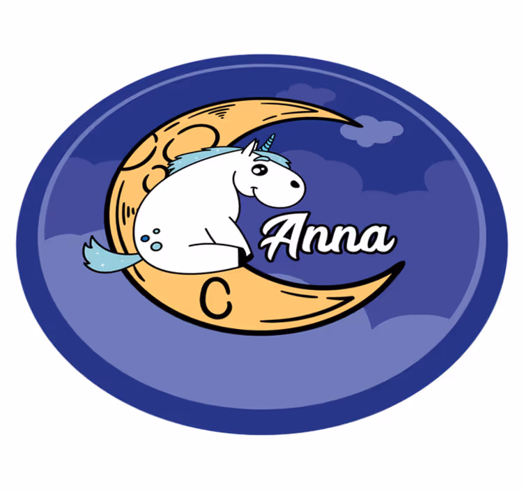 Vinylteppich kindlich einhorn auf dem mond personalisiert - TenStickers