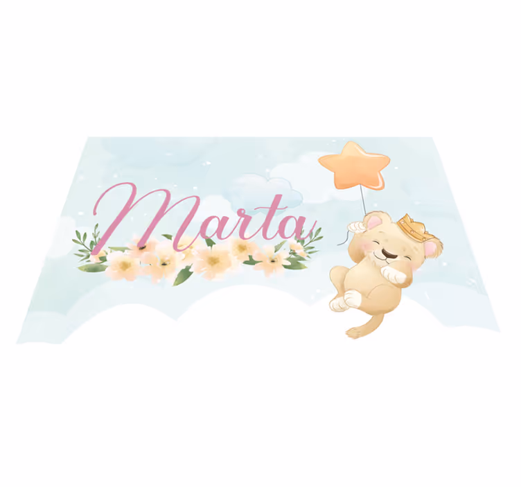 Vinyl Teppich Baby löwe mit luftballon und namen - TenStickers