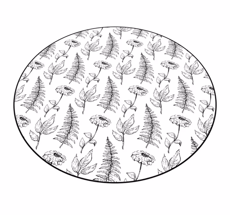 Vinyl Teppich rund floraler schwarzer umriss - TenStickers