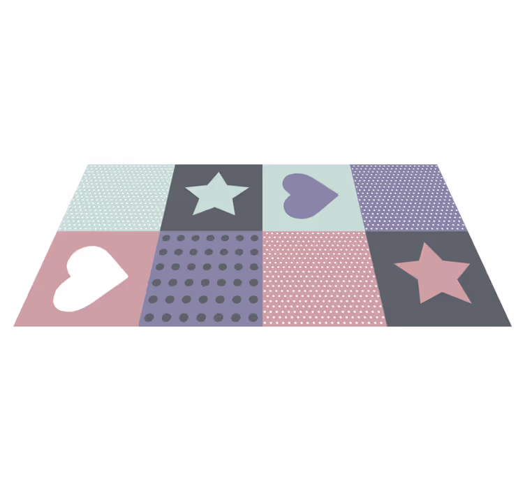 Vinyl Teppich Kinder patchwork herz stern - TenStickers