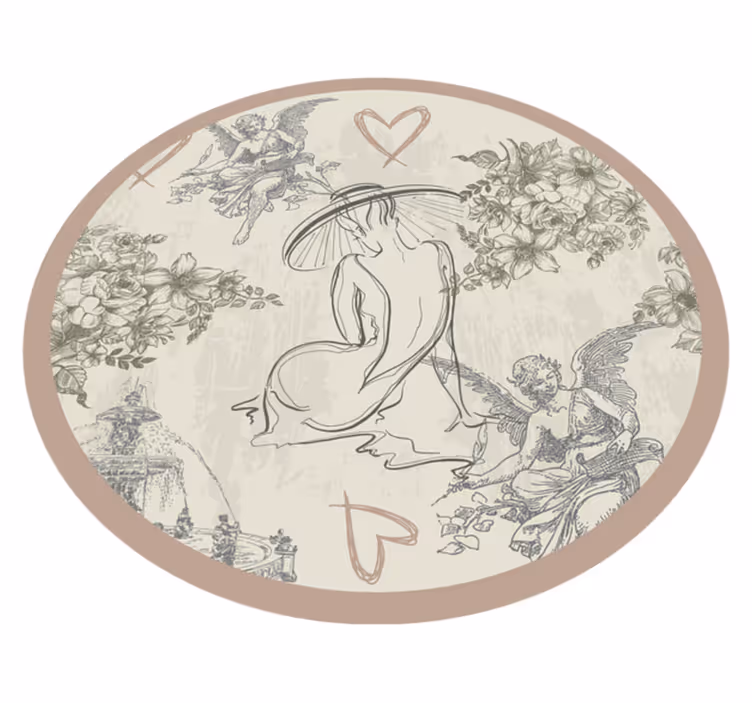 Vinylteppich Retro kreisförmiges Engelblumenmotiv - TenStickers