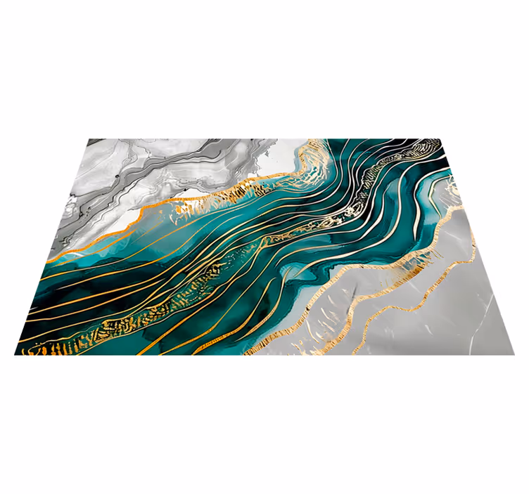 Vinyl Teppich Marmor grau & grün mit goldenem effekt - TenStickers