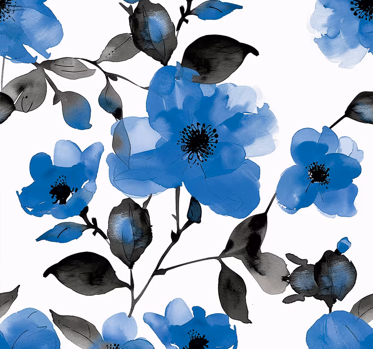 Blumentapete blaues mohnblumenmuster - TenStickers