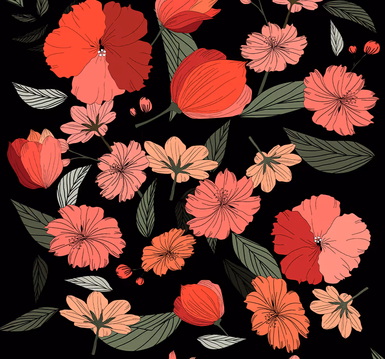 Blumentapete schwarzes mustermotiv - TenStickers