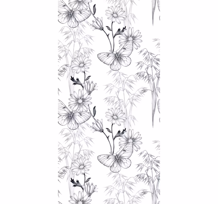 Tapete schmetterling mit schwarzem blumenmuster - TenStickers