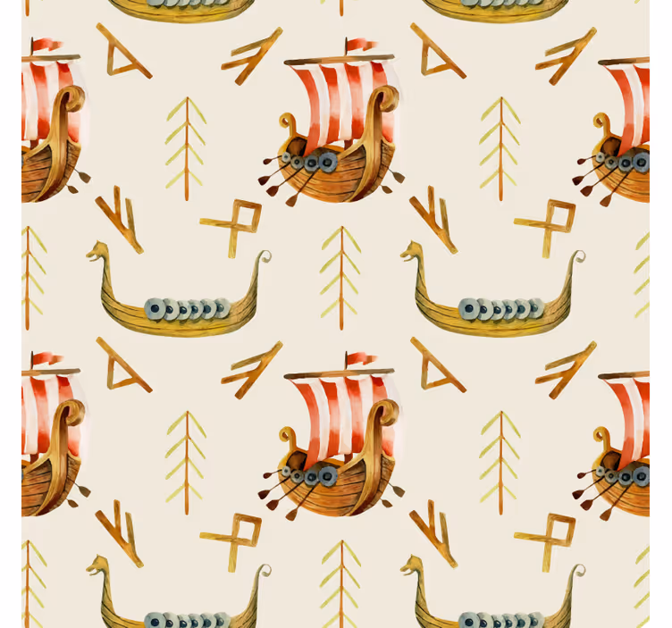 Tapete natur mit wikingerschiff-muster - TenStickers