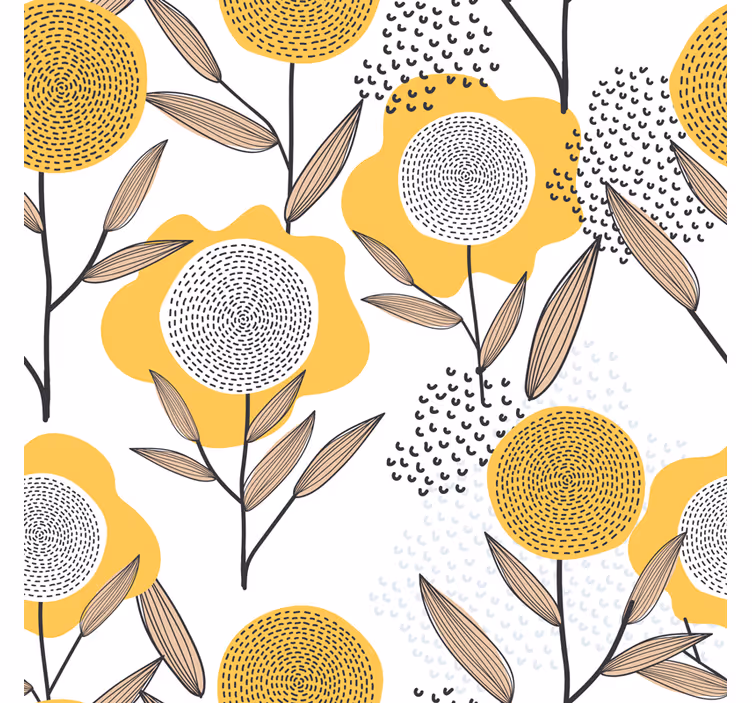 Tapete wohnzimmer mit gelbem abstraktem blumenmuster - TenStickers