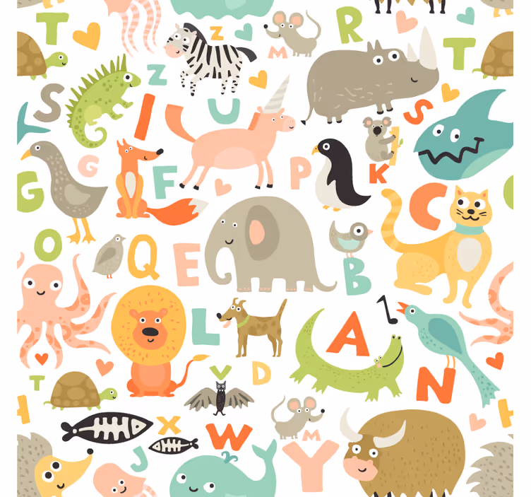 Tapete tiere mit abc buchstaben für kinder - TenStickers