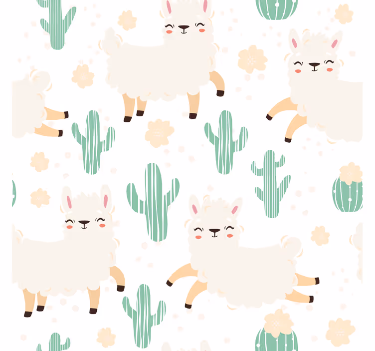 Muster tapete süße aquarell-lamas mit kakteen - TenStickers