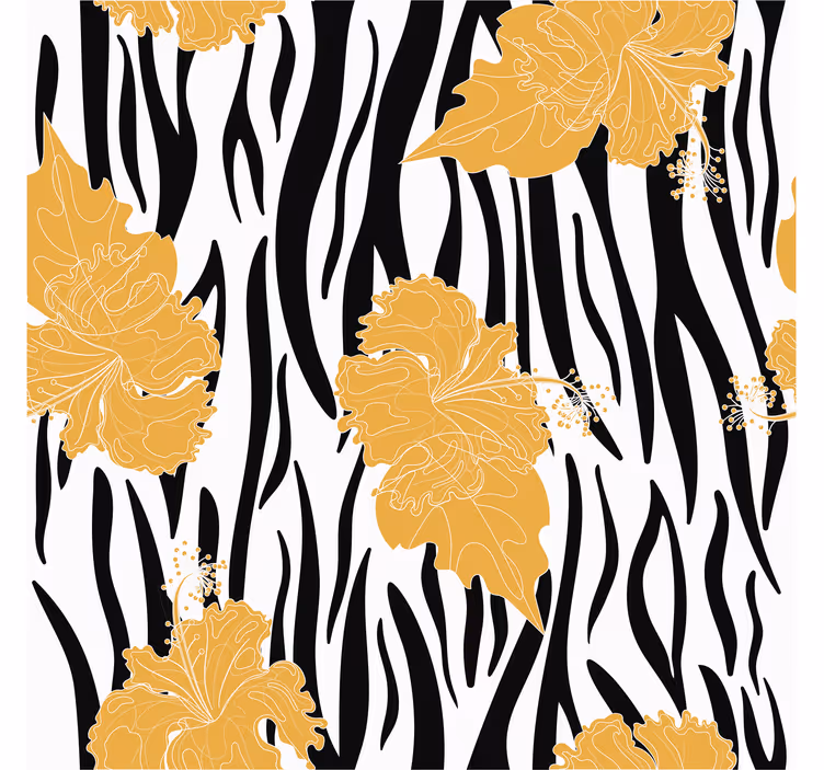 Tapete tiere mit ornamentalen blumen auf zebra-print - TenStickers