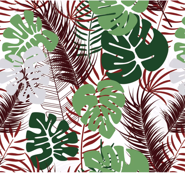 Tapete natur monstera-blätter mit roten Ästen - TenStickers