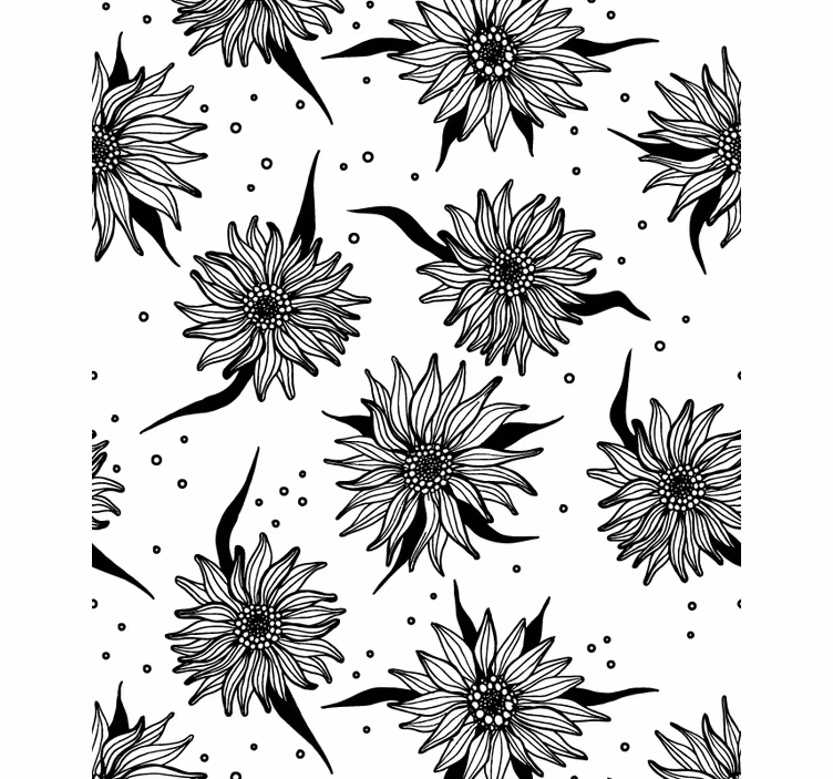 Tapete flur schwarz-weiß sonnenblumen - TenStickers