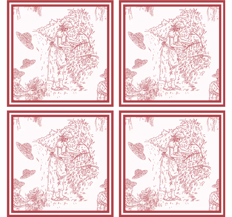 Retro tapete mit rustikaler szenenillustration - TenStickers