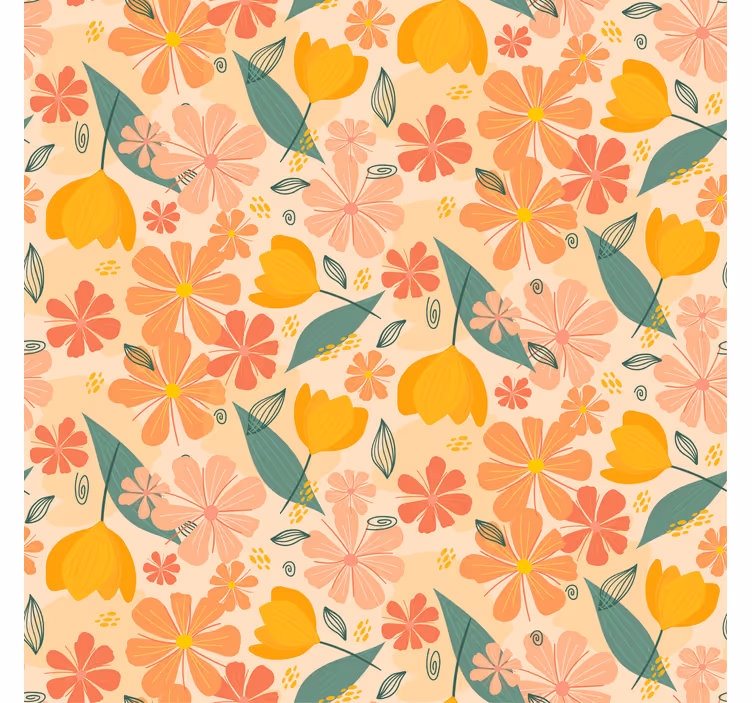 Blumentapete mit bunten vintage-blättern und blumen - TenStickers