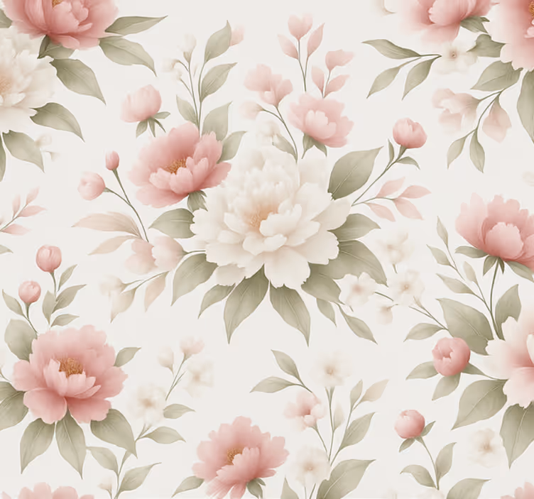 Tapete wohnzimmer weiß rosa pfingstrose floral - TenStickers