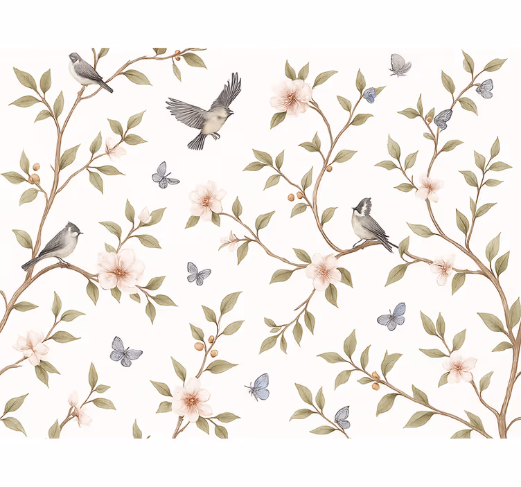 Tapete vögel vintage blütenvogel - TenStickers