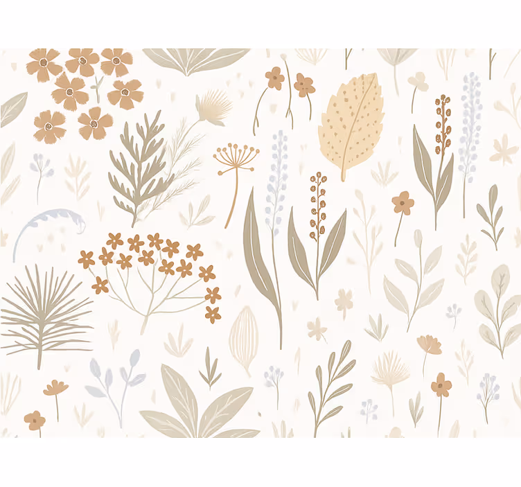Tapete blätter erdtöne wildblumen - TenStickers