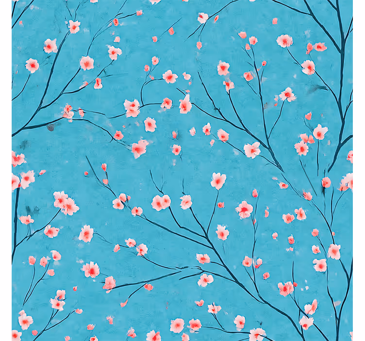 Blumentapete in teal mit kirschblüten - TenStickers