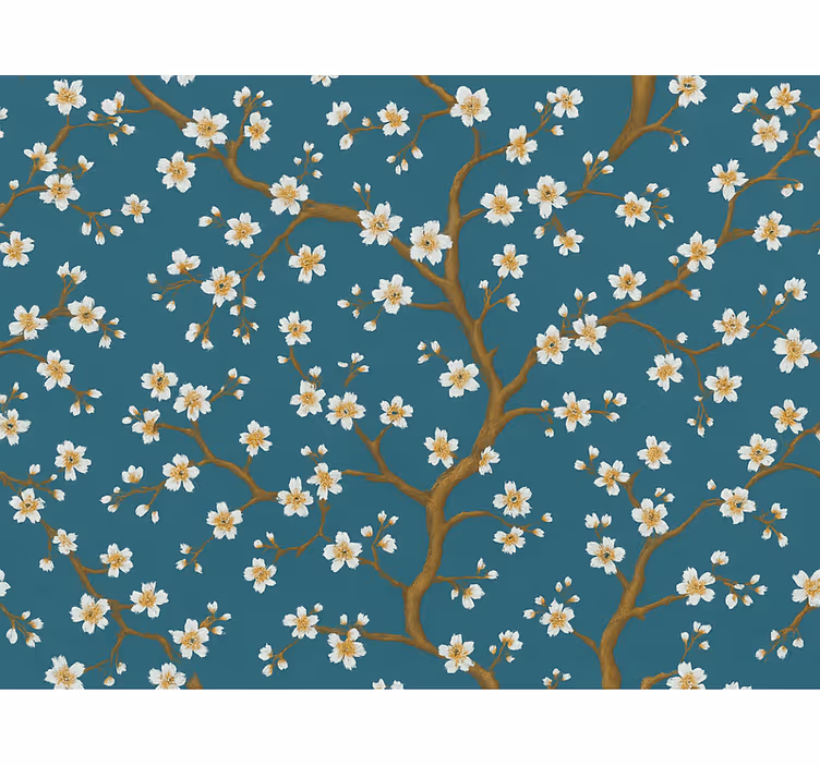 Blumentapete goldene blüte teal - TenStickers