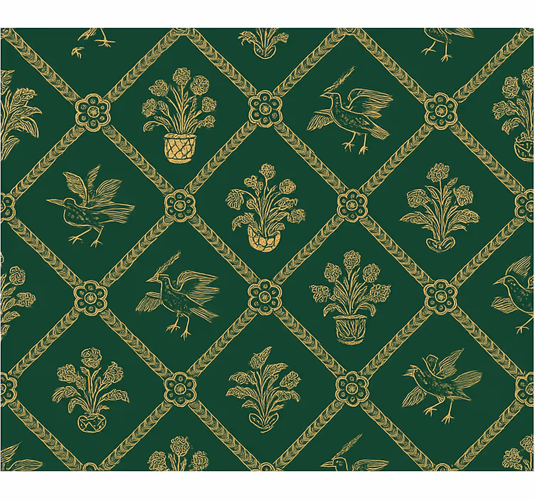 Tapete hochzeit elegantes grünes und goldenes muster - TenStickers