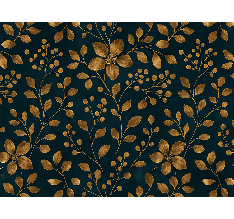 Tapete hochzeit dunkelblaues design mit goldblumen - TenStickers