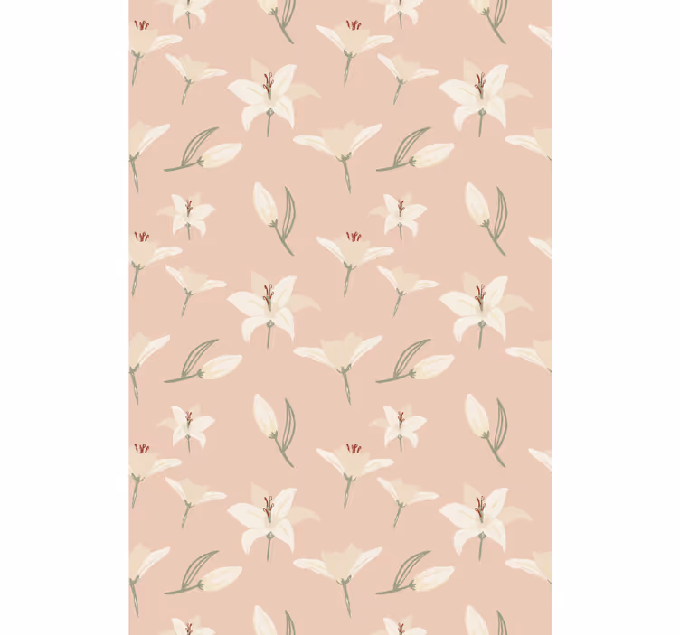 Tapete florale ornamente weiße lilien auf nude hintergrund - TenStickers