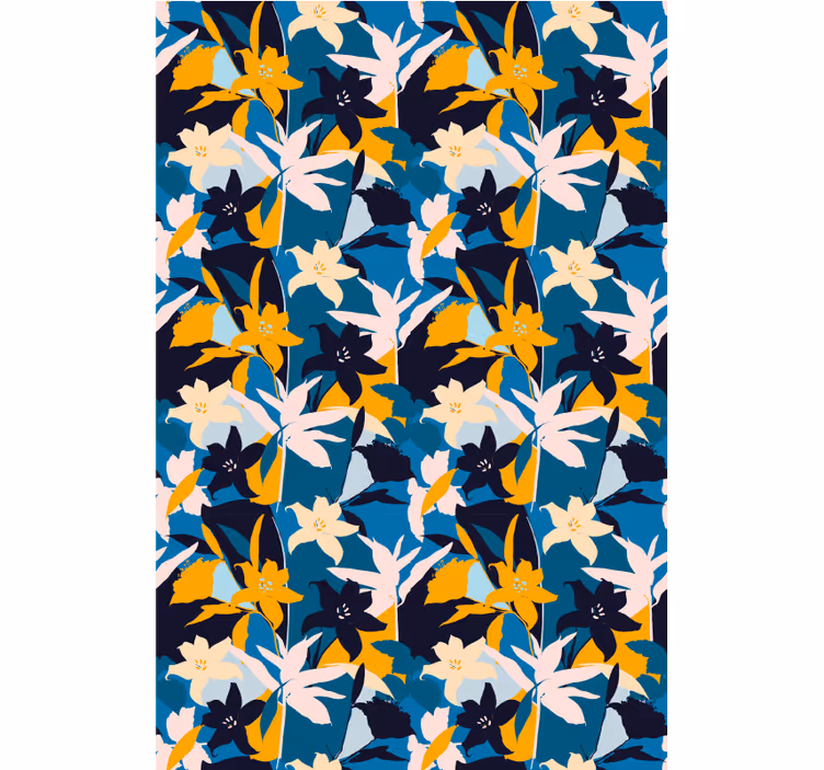 Tapete florale ornamente weiße lilien auf blauem hintergrund - TenStickers