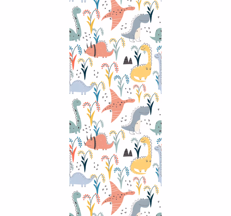 Tapete schlafzimmer mit buntem dinosaurier und baum-muster - TenStickers