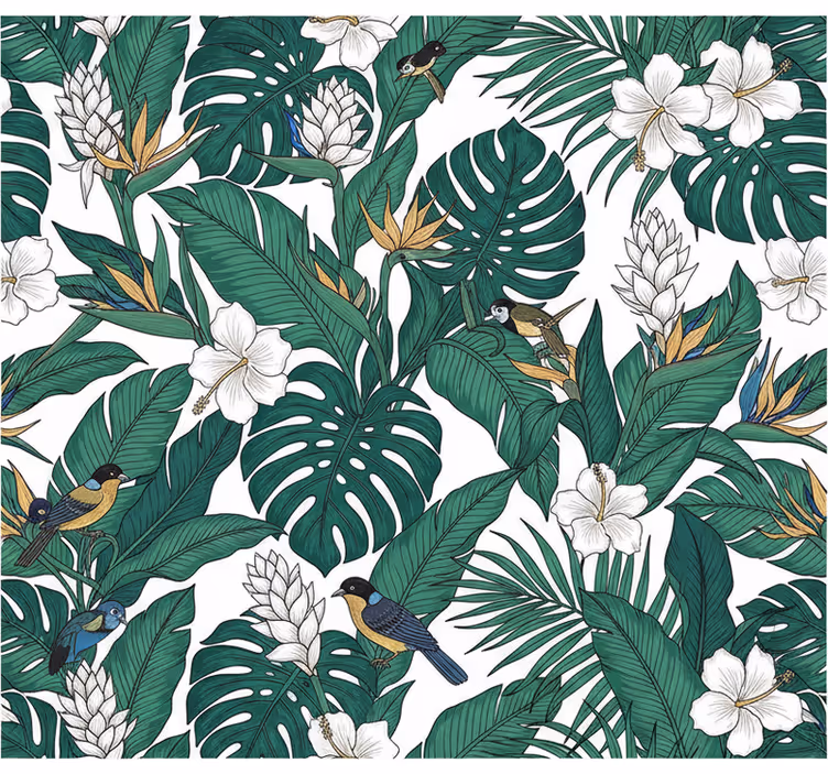 Blumentapete jungle petrolgrün design - TenStickers