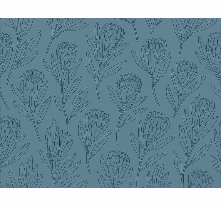 Blumentapete in gedämpftem teal mit stilisierten blumen - TenStickers