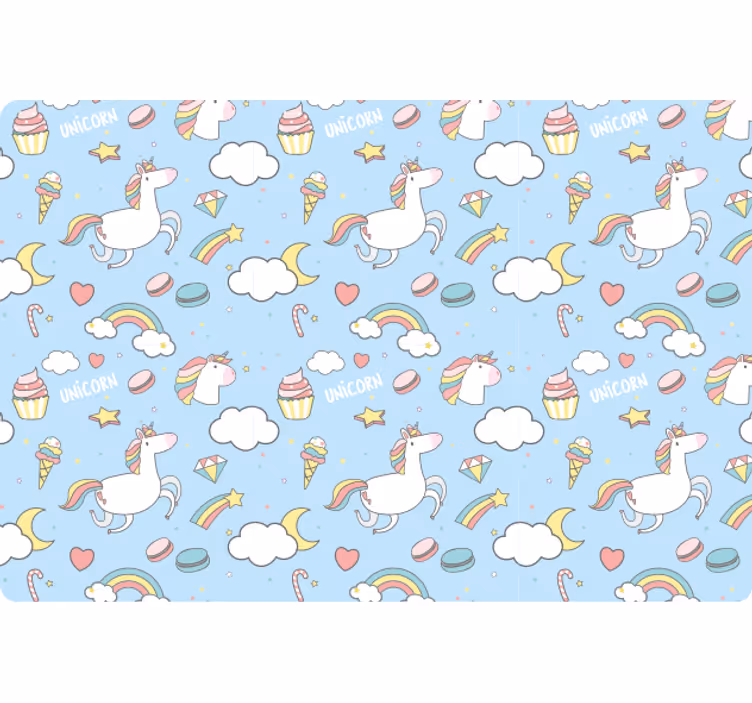 Tapete blau mit niedlichen einhörnern und regenbögen - TenStickers