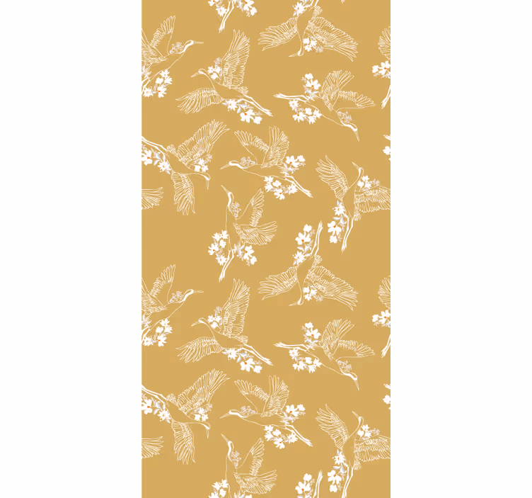 Tapete beige mit japanischen blumen und vögeln - TenStickers
