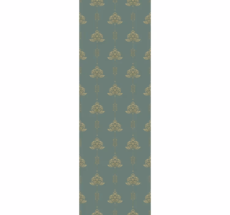 Tapete grün mit teal jugendstil-muster und goldenen blumen - TenStickers