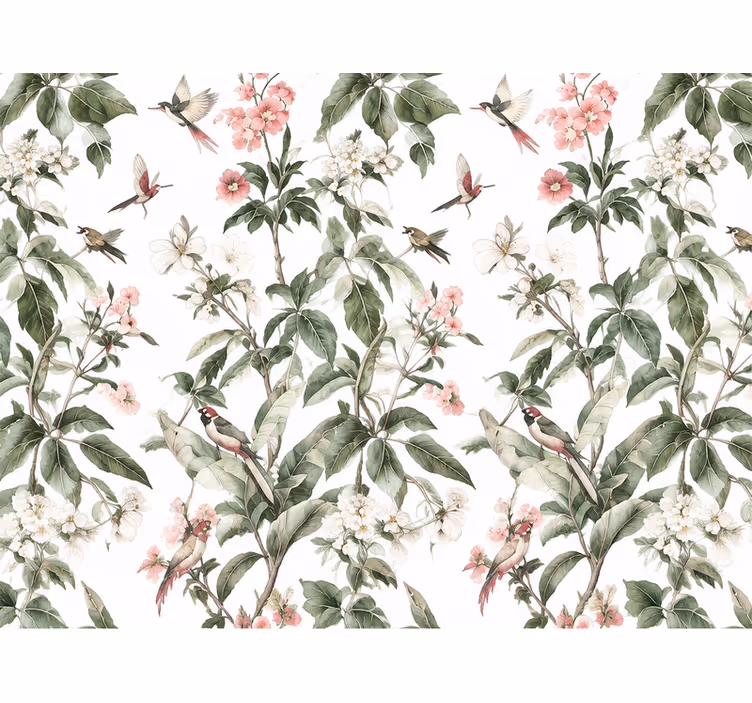 Tapete blätter mit weißen und rosa blumen - TenStickers