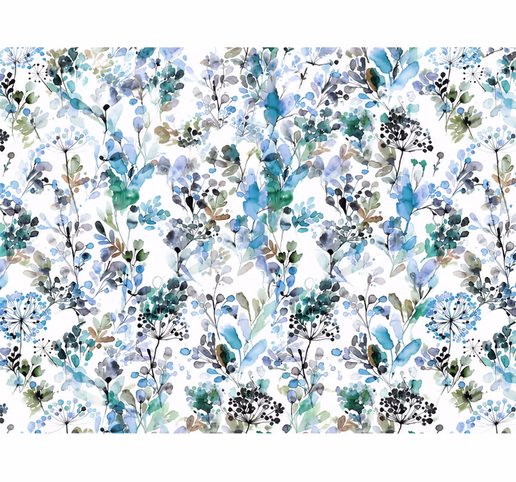 Tapete blätter mit gemütlichen blauen blumen - TenStickers