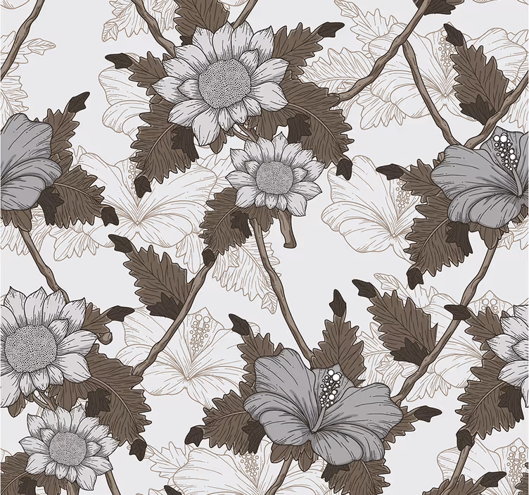Ornament Tapete floral monochrom - TenStickers